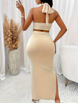 Women'S Elegant V-neck Camisole Top and Skirt Two-piece Set