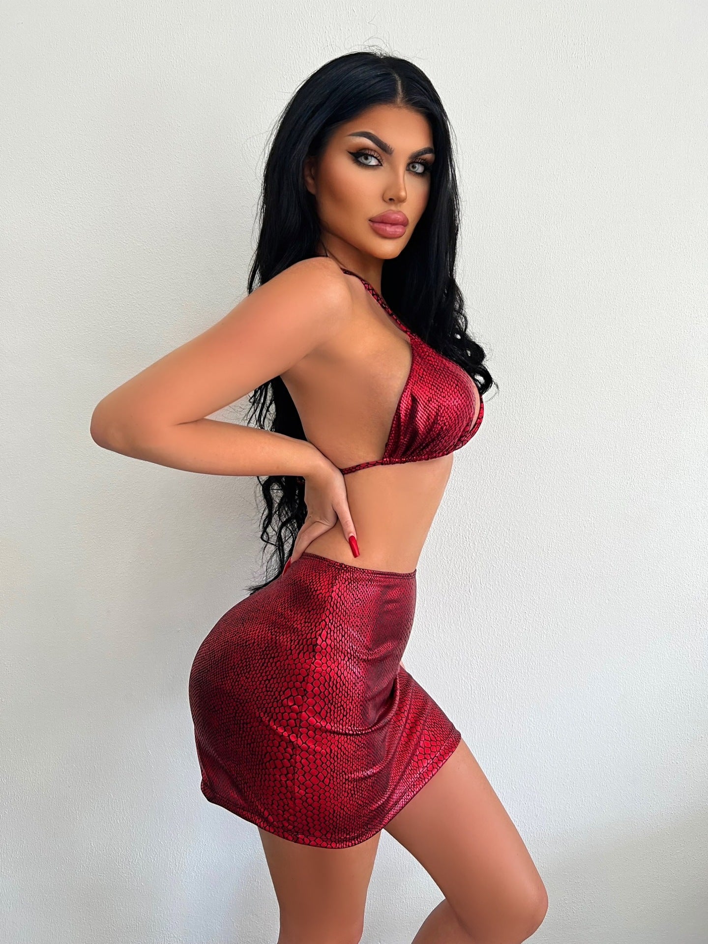 Halter Snake Pattern Bikini Set