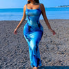 Elegant Sleeveless Blue Gradient Floral Maxi Dress – Perfect for Summer & Beach Vacations