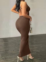 Women's Bodycon Midi Dress - Stretchy Round Neck Elegant Evening Wear