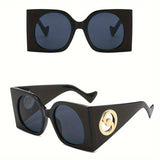 Vintage Oversized Square Fashion Glasses - Women's Retro Designer Eyewear with Golden Accents
