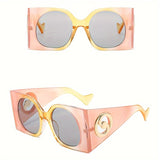 Vintage Oversized Square Fashion Glasses - Women's Retro Designer Eyewear with Golden Accents