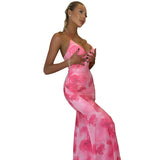 Casual Printed Backless Sling Slim Fishtail Length Dress