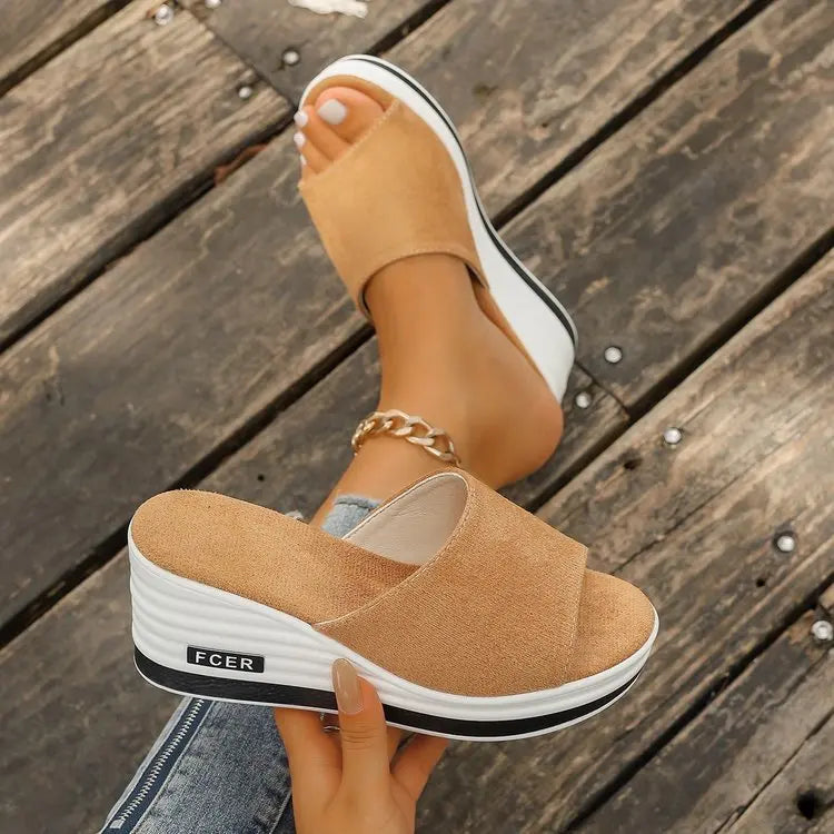 Fashion light sole wedge slippers casualhundred women's shoes goddess heightening