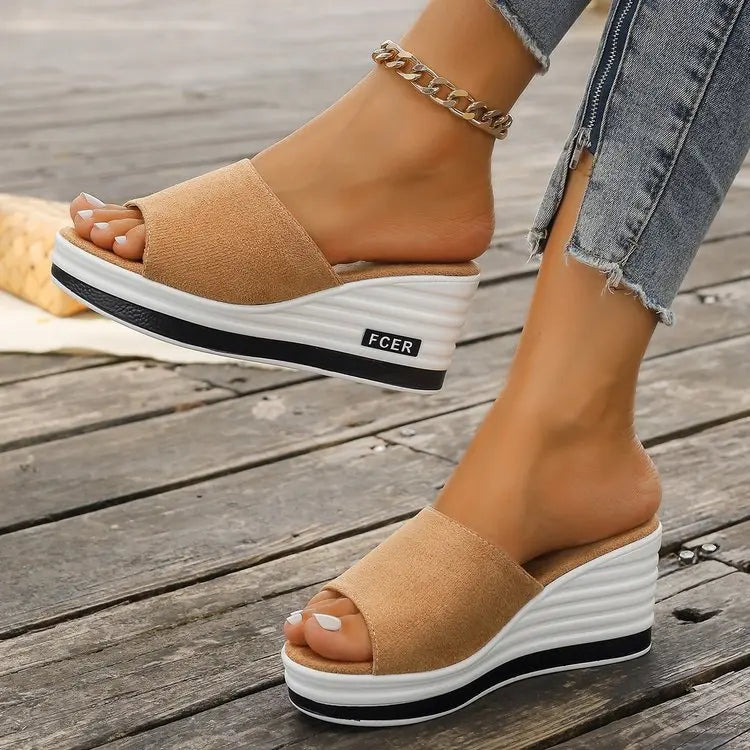 Fashion light sole wedge slippers casualhundred women's shoes goddess heightening