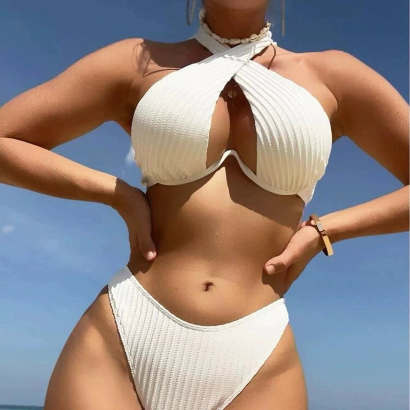 Hot Sale Underwire Sexy Backless Split Swimsuit Women Bikinis Backless Bikini Swimsuit