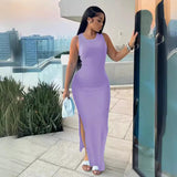 Commute Style Sleeveless Round-neck High Waist Dress