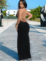 MAVIX™ Black Cut-Out Bodycon Maxi Dress – Elegant & Sexy Evening Look