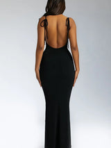 Sexy Ribbed Knitting Backless Bodycon Maxi Dress Women Spaghetti Strap Solid Color Long Evening Dress Club Party Vestidos