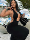 MAVIX™ Black Cut-Out Bodycon Maxi Dress – Elegant & Sexy Evening Look