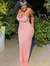 Hot Pink One-Shoulder Textured Bodycon Maxi Dress