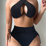 Sexy Steel Ring Neck Bikini Set