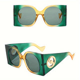Vintage Oversized Square Fashion Glasses - Women's Retro Designer Eyewear with Golden Accents