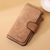 New Buckle Women's Long Wallet Three Fold Fashion Women's Bag Multi-card Women's Purse Frosted Two-tone Fabric