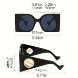 Vintage Oversized Square Fashion Glasses - Women's Retro Designer Eyewear with Golden Accents