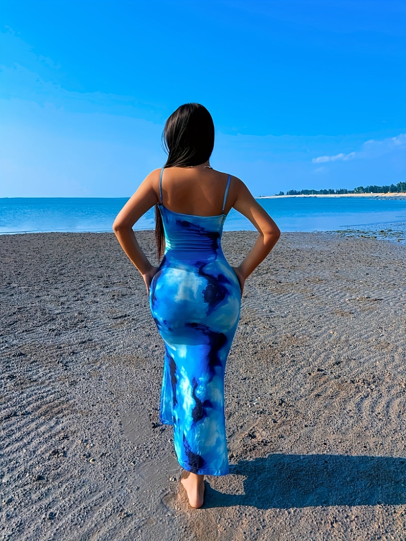 Elegant Sleeveless Blue Gradient Floral Maxi Dress – Perfect for Summer & Beach Vacations