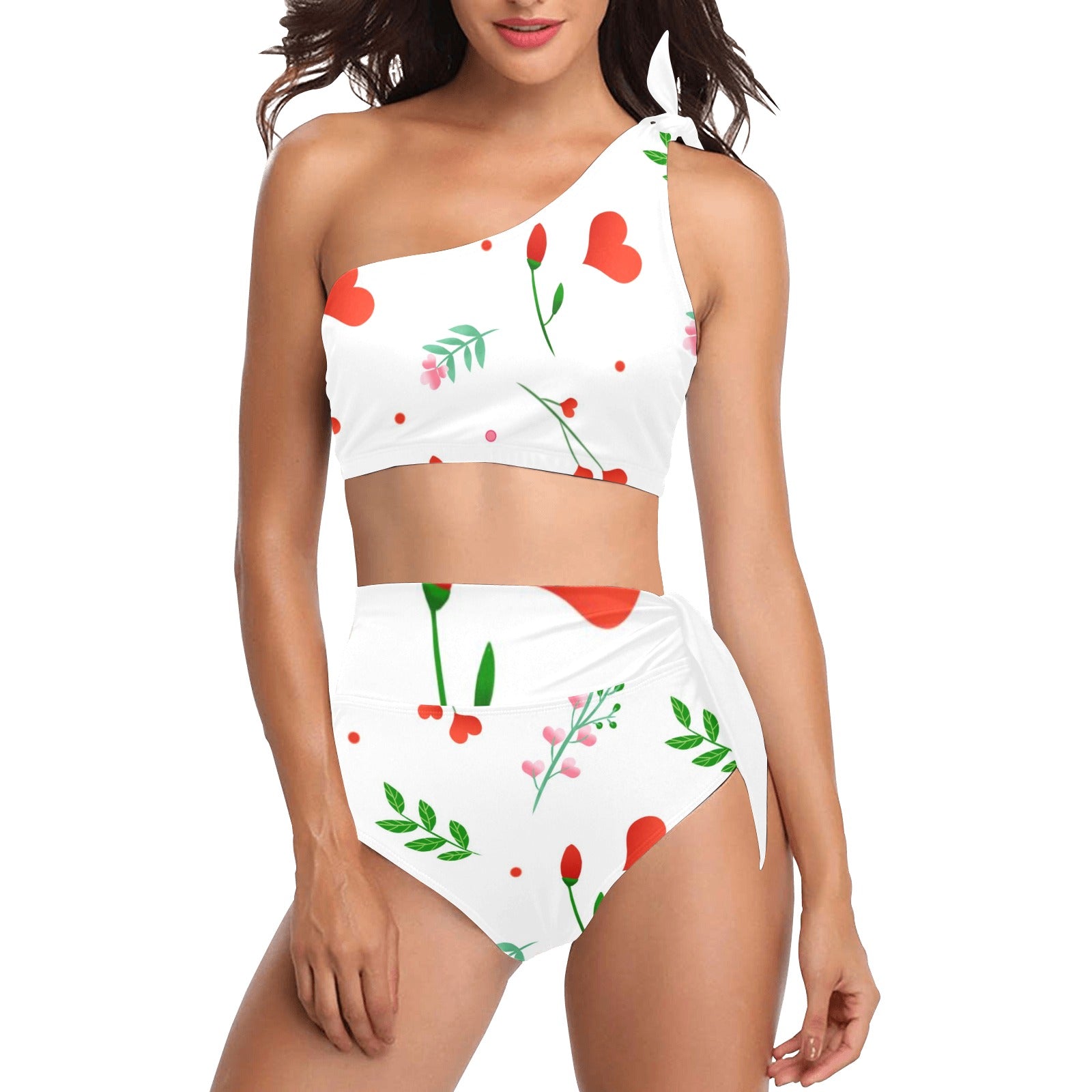 High Waisted One Shoulder Bikini Set