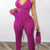 Women's Fashion Sexy Solid Color Drawstring Bra Vest High-waisted Flared Pants Two-piece Elastic Pit Strip Leisure Pant Suits